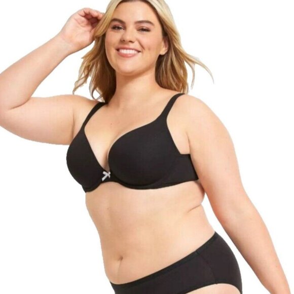 Lane Bryant Cacique Womens Bra Cotton Boost Plunge Size 42G Black Bow - Picture 6 of 8